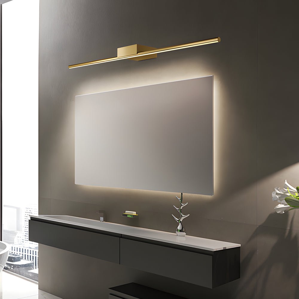 Brushed Brass Linear LED Vanity Light with Slim Cylinder Design