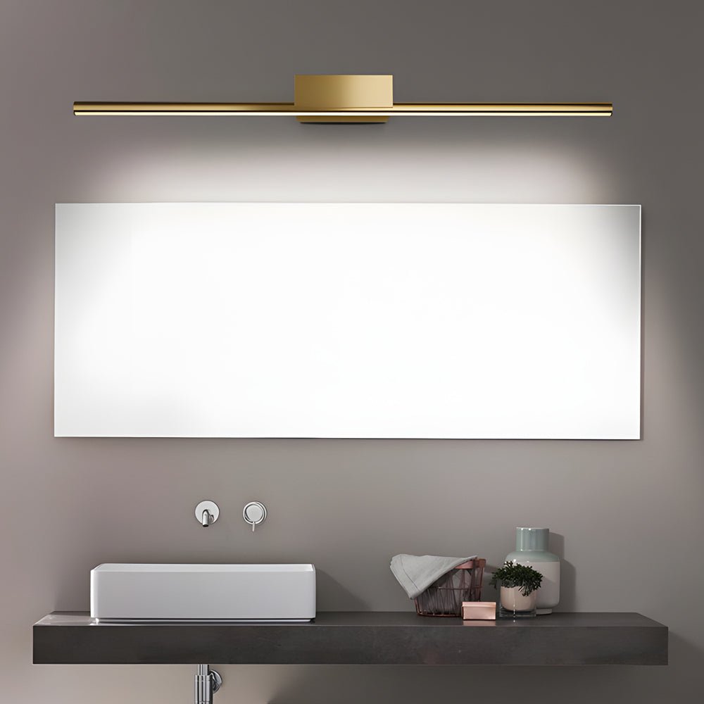 Brushed Brass Linear LED Vanity Light with Slim Cylinder Design