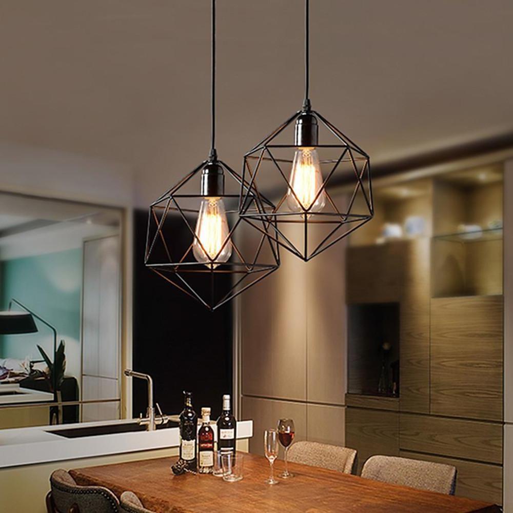 Geometric Cage LED Pendant Light Industrial Metal Flush Mount