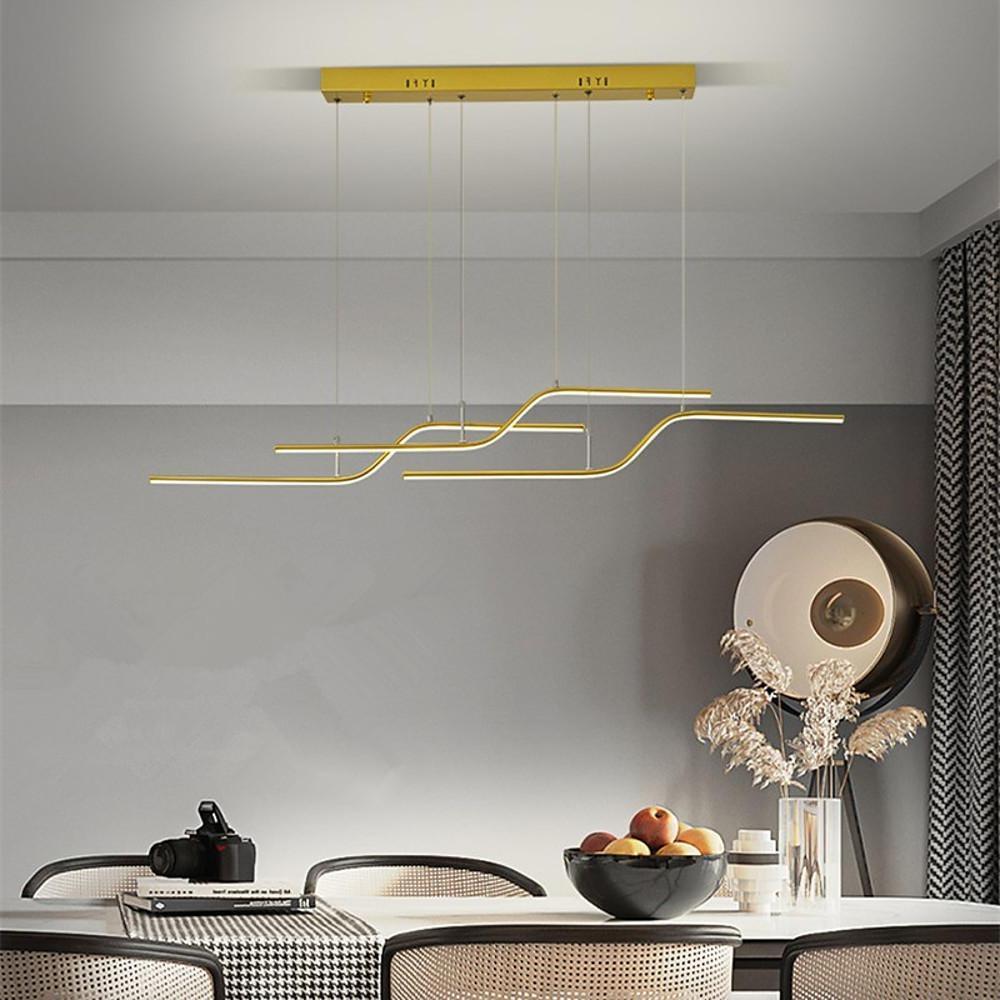 Linear Curved Modern LED Chandelier Dining Room Pendant Light