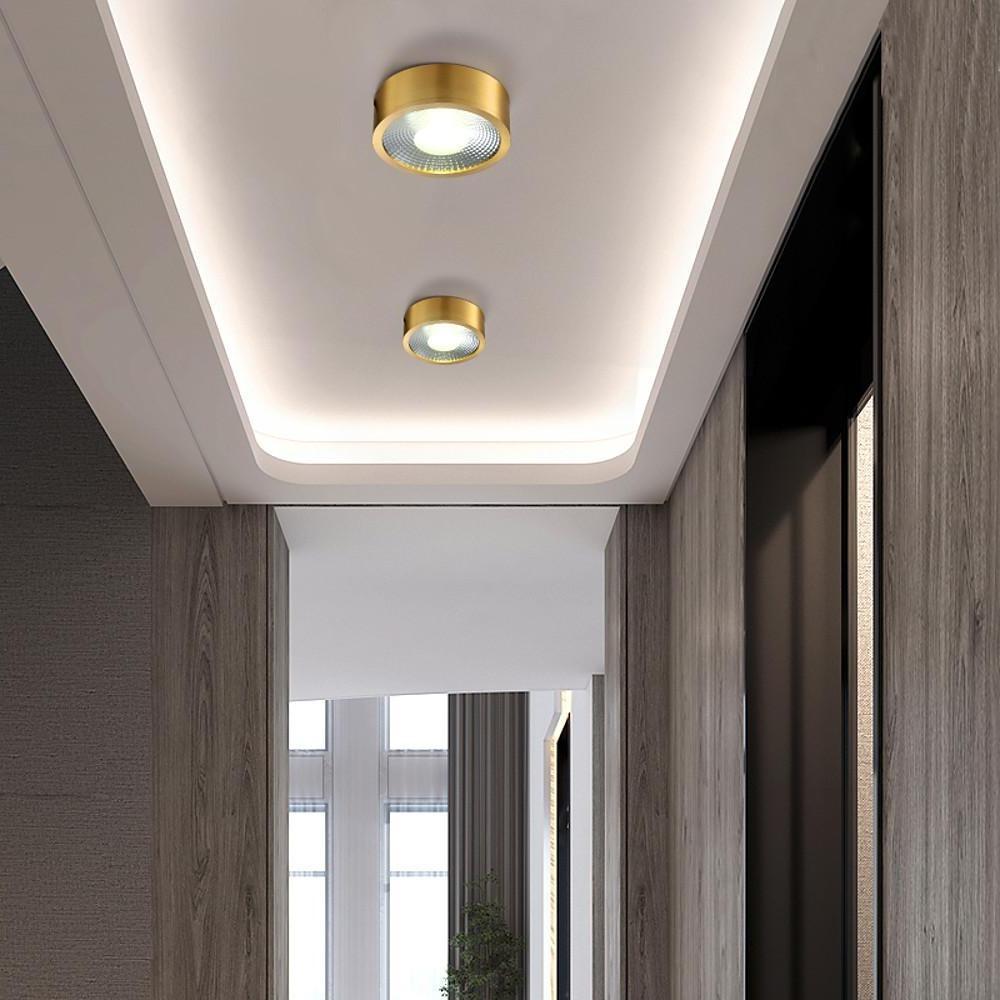 Round LED Copper Flush Mount Ceiling Light Modern Corridor Lighting