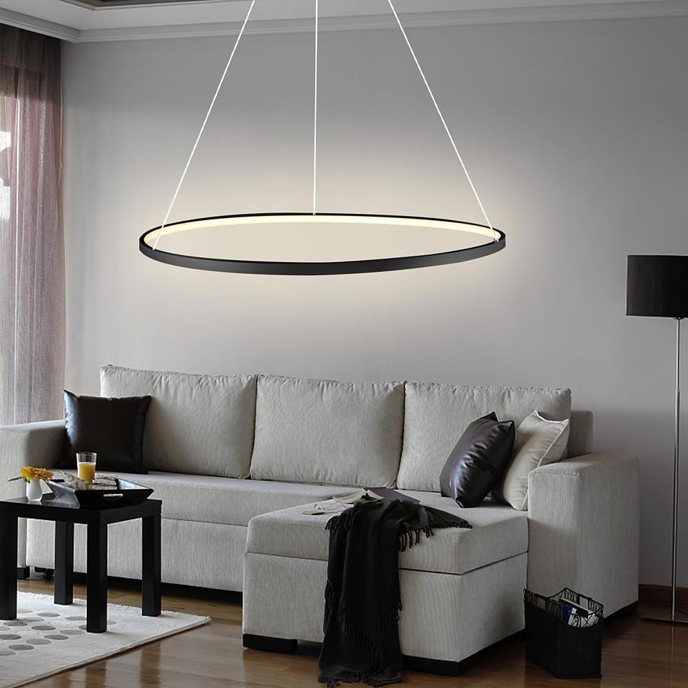 Modern Ring Pendant Light 30W LED Dimmable Black Metal Acrylic