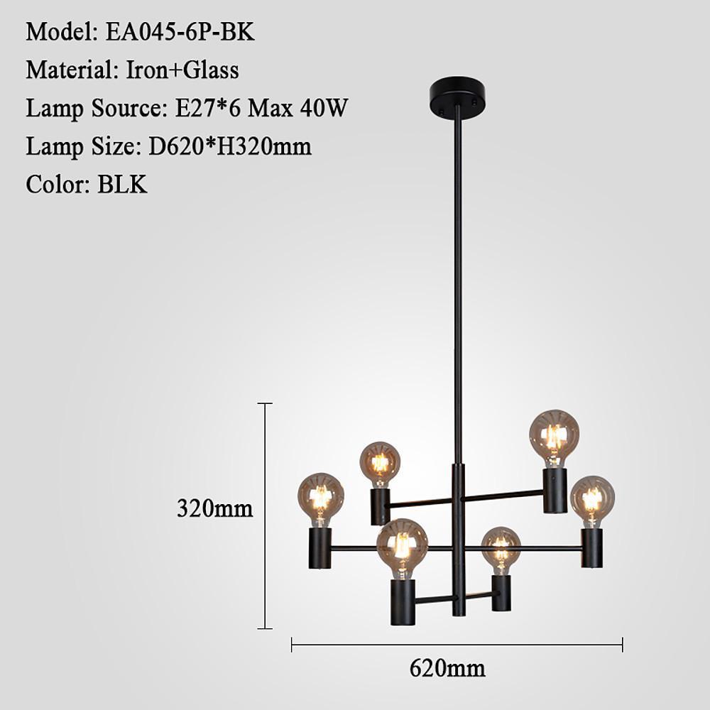 Industrial Sputnik Chandelier 6-Light Black Metal Glass Pendant