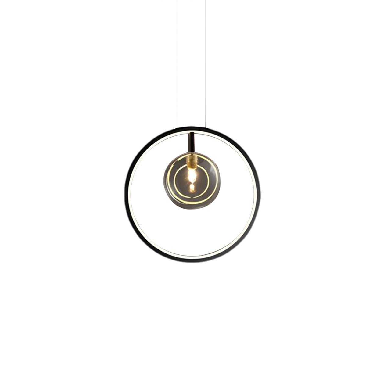 Modern Black Ring Pendant Light with Glass Globes LED