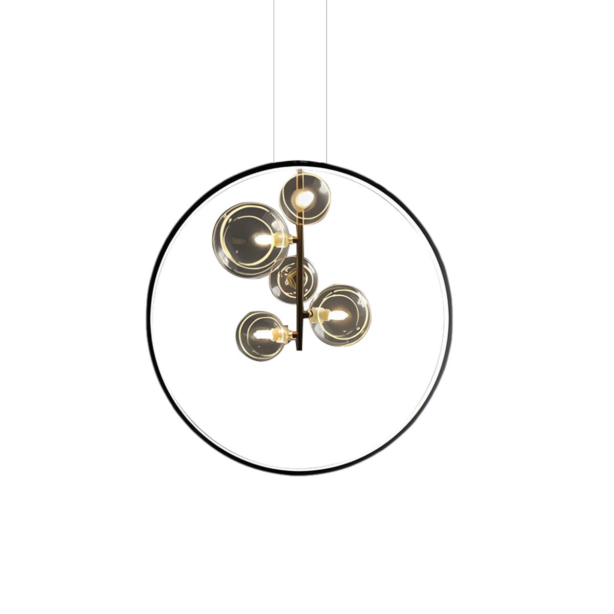 Modern Black Ring Pendant Light with Glass Globes LED