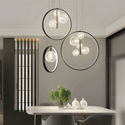Modern Black Ring Pendant Light with Glass Globes LED
