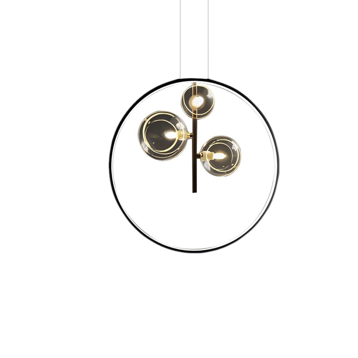 Modern Black Ring Pendant Light with Glass Globes LED