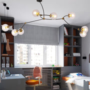 Modern 8-Light Chandelier with Electroplated Metal & Glass Globes