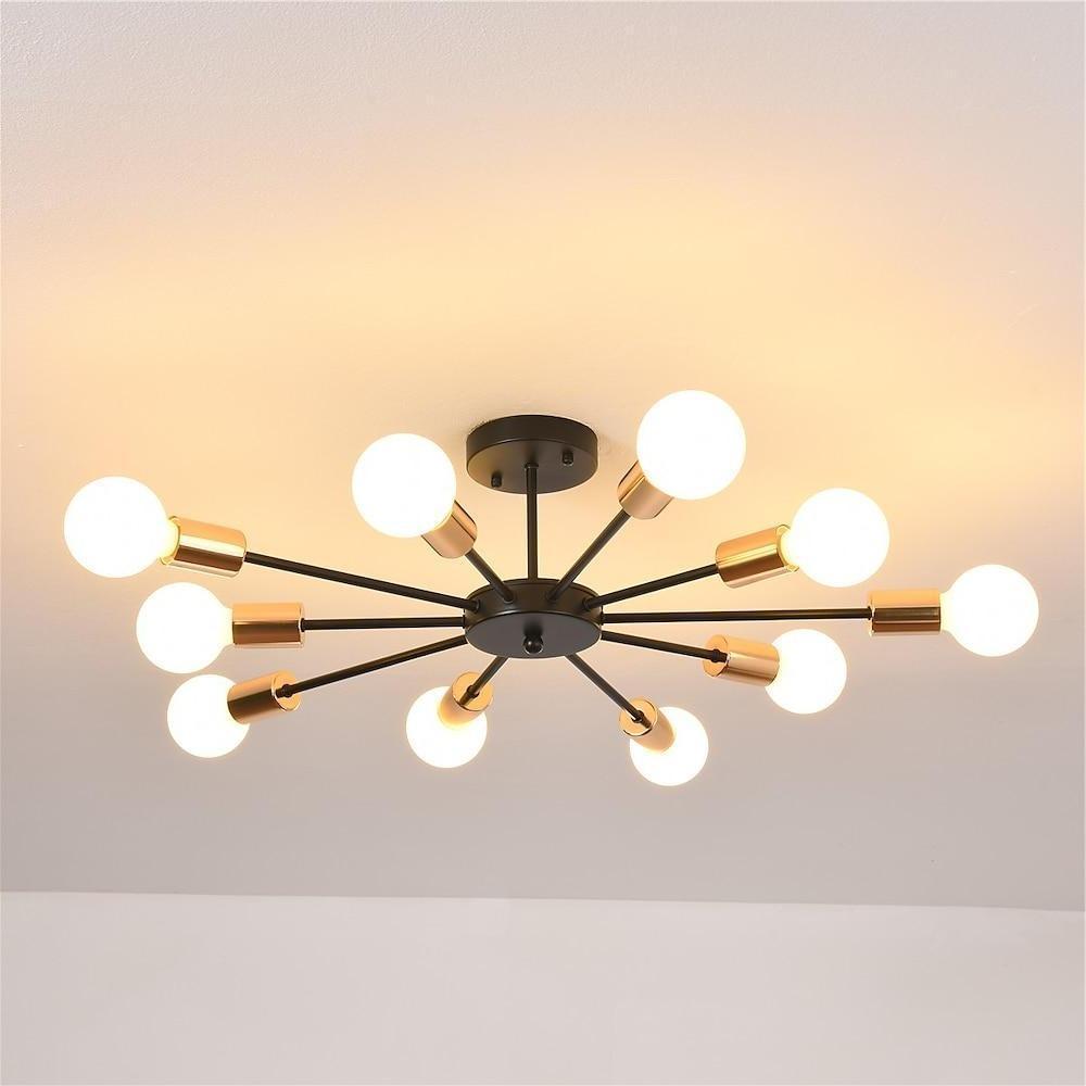 10-Light Circular Electroplated Modern LED Flush Mount Chandelier