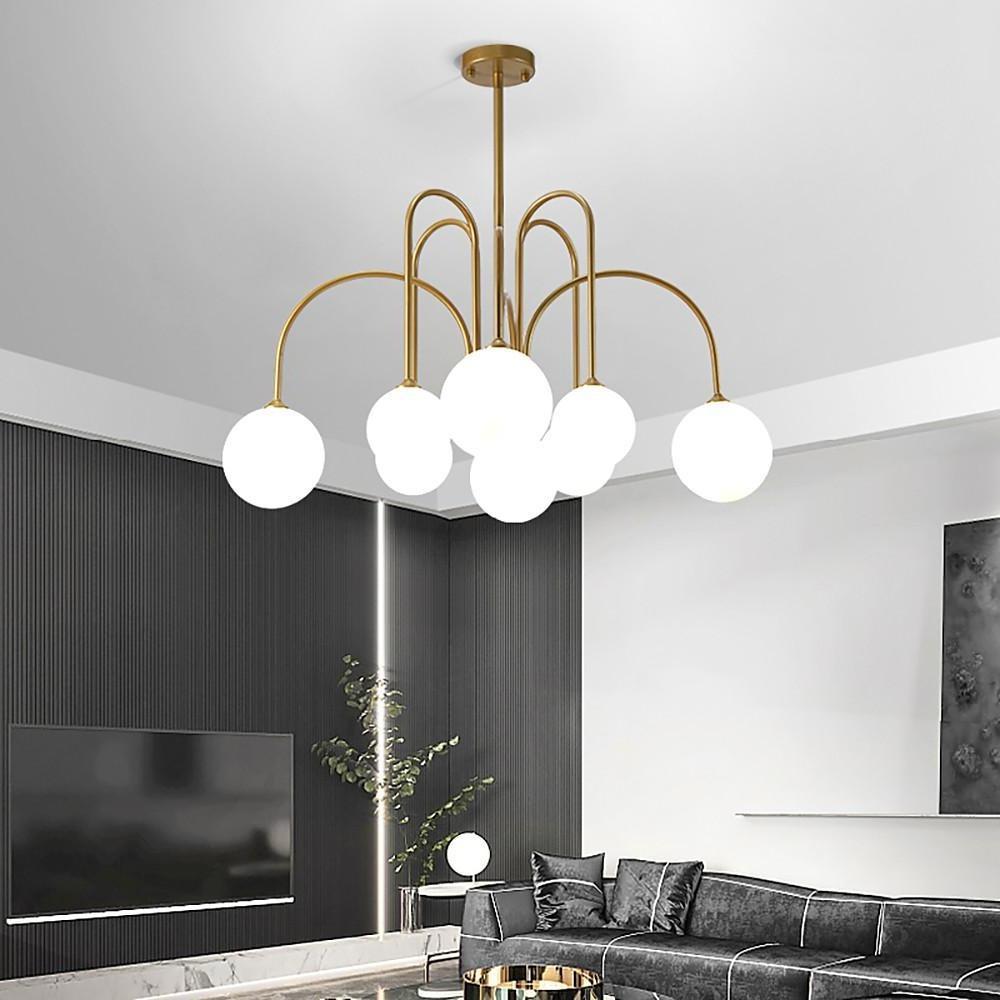 Modern Sputnik Chandelier with Milky Glass Globe Shades