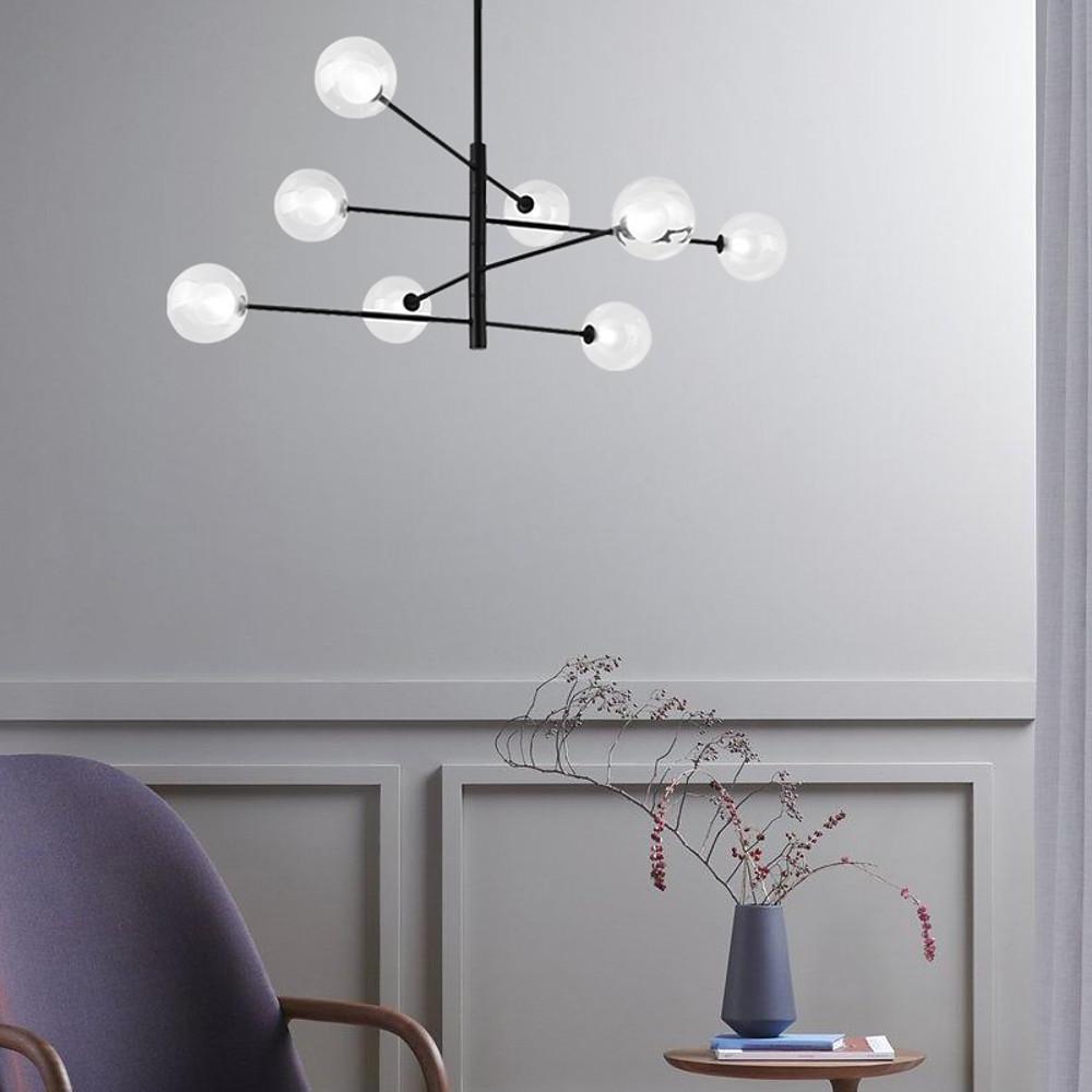 Linear Sputnik Chandelier Black Glass Metal 8-Light Modern