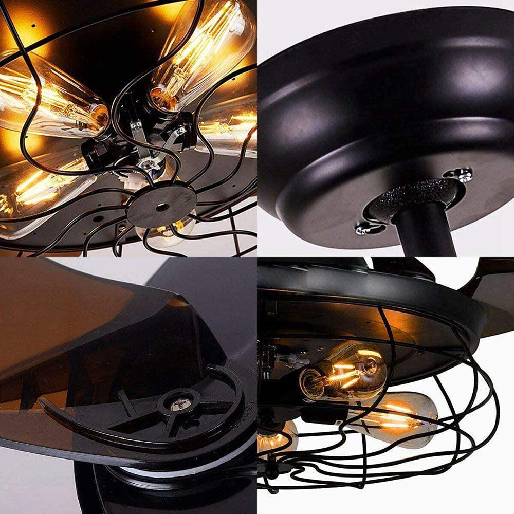 Retractable Farmhouse Ceiling Fan Light with Lantern Design