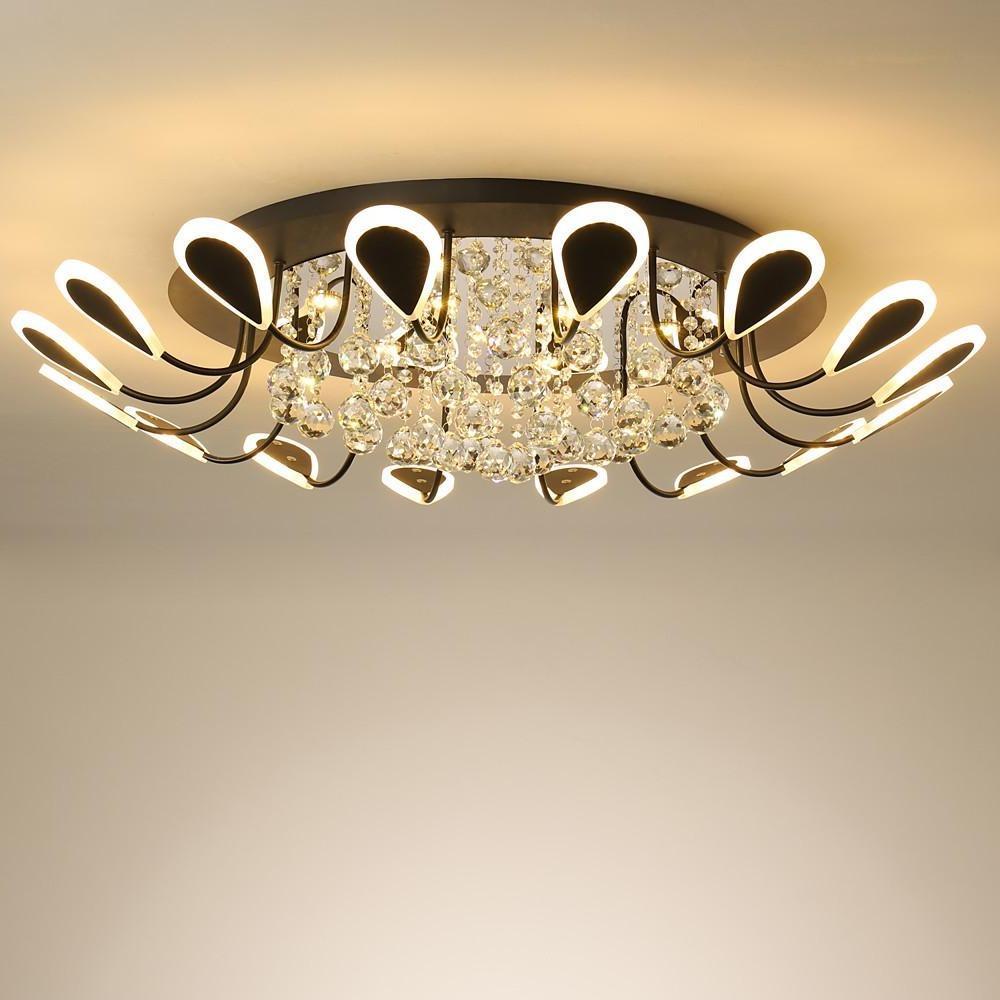 Flower Shaped Crystal Flush Mount LED Ceiling Light - Dimmable