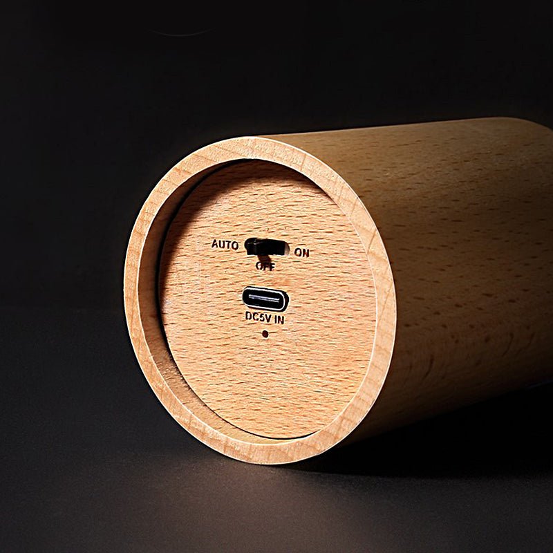Wooden Cylinder Candlelight LED Table Lamp with USB Charging