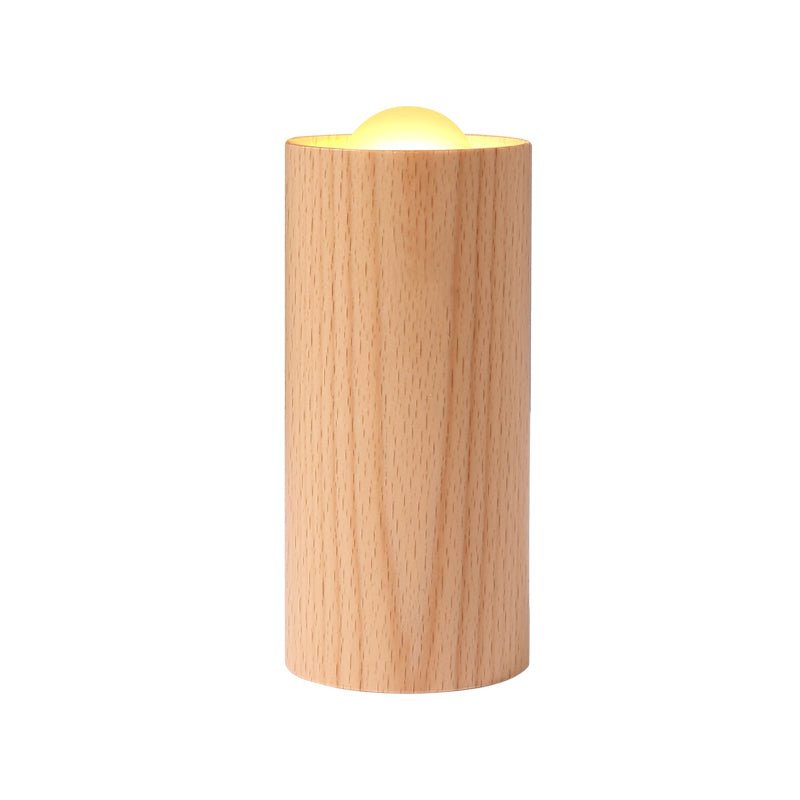 Wooden Cylinder Candlelight LED Table Lamp with USB Charging