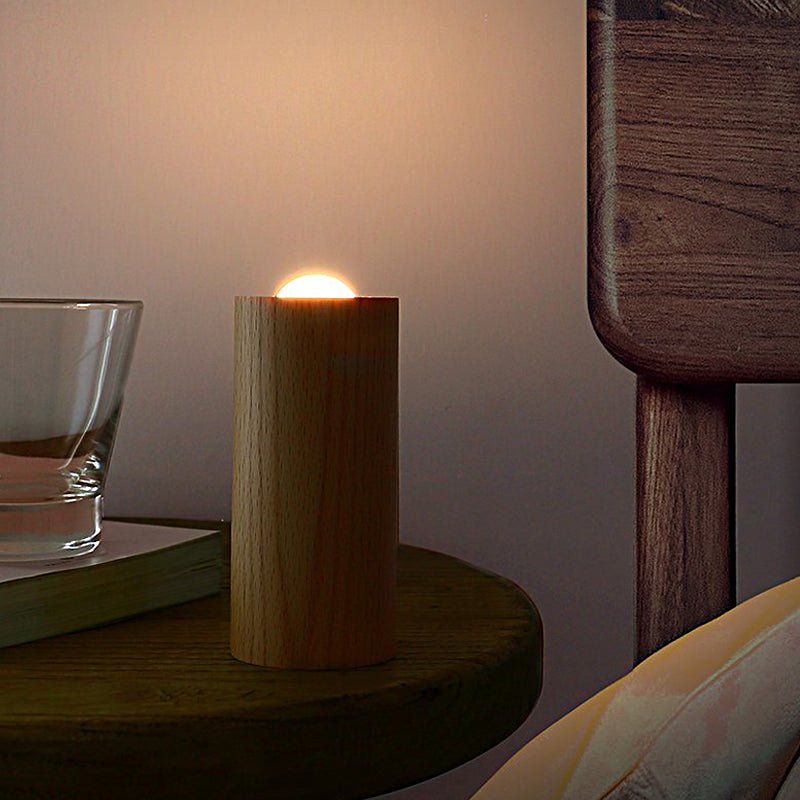 Wooden Cylinder Candlelight LED Table Lamp with USB Charging