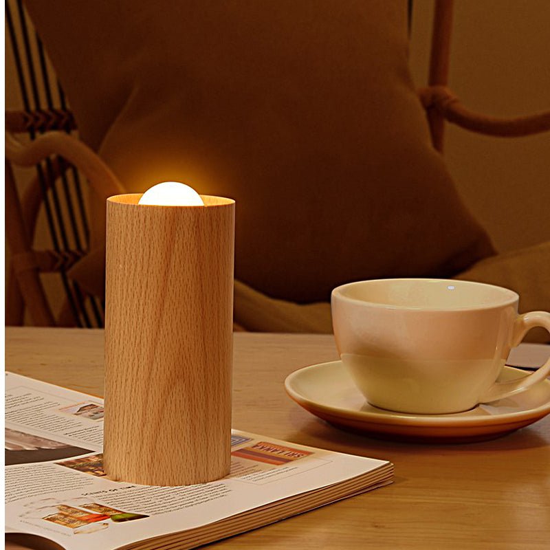 Wooden Cylinder Candlelight LED Table Lamp with USB Charging