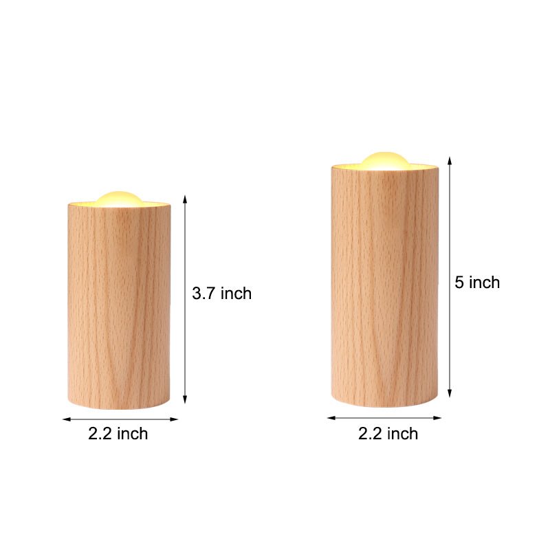 Wooden Cylinder Candlelight LED Table Lamp with USB Charging