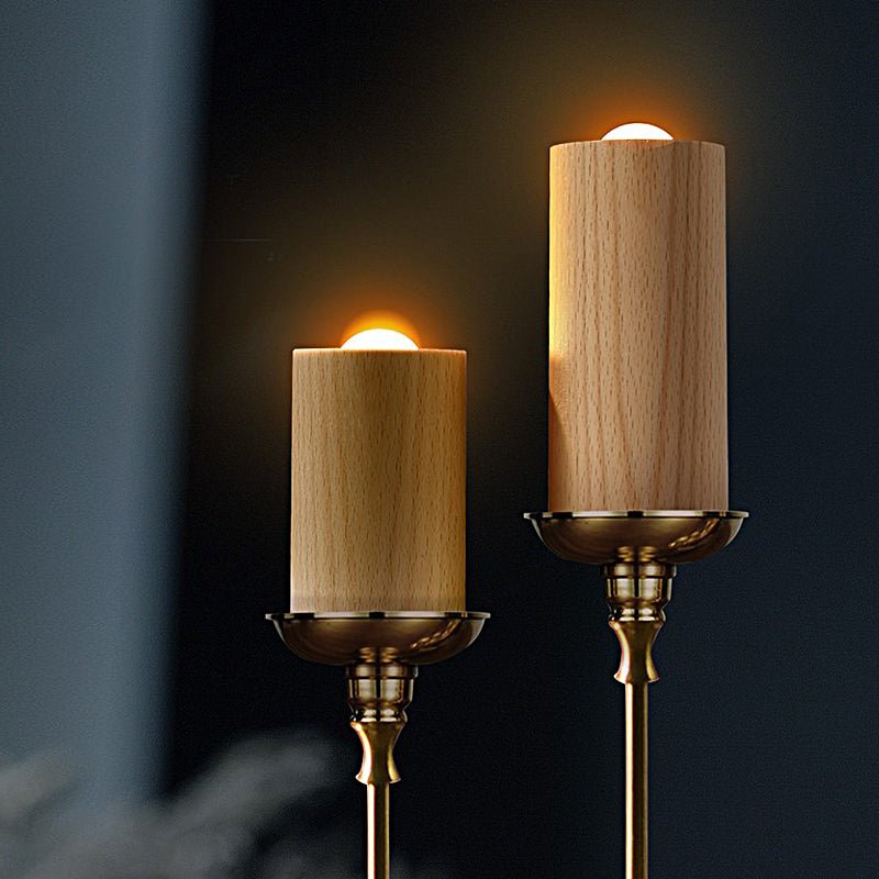 Wooden Cylinder Candlelight LED Table Lamp with USB Charging