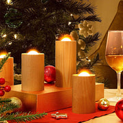 Wooden Cylinder Candlelight LED Table Lamp with USB Charging