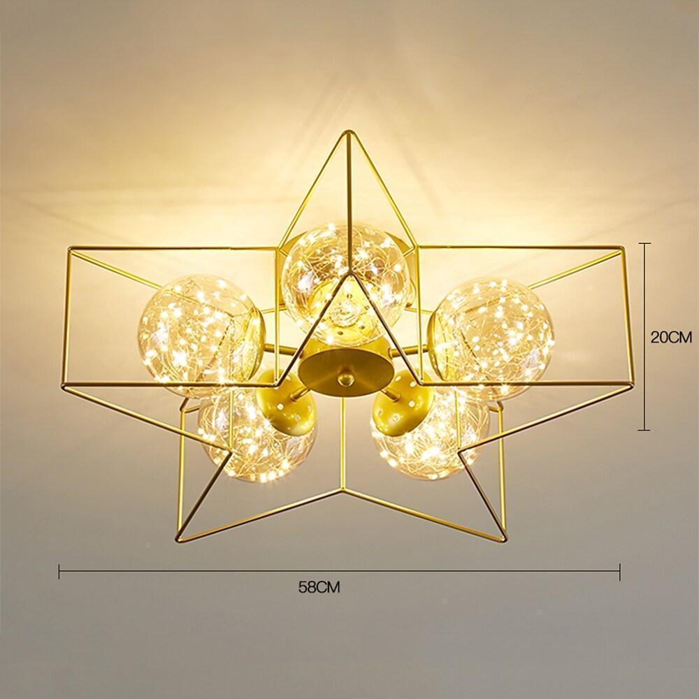 5-Light Star Cluster LED Flush Mount Ceiling Light - Gold Metal &