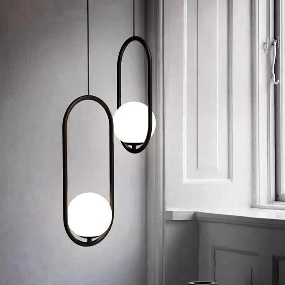 Rounded Rectangle Glass Globe LED Pendant Light - Modern Black
