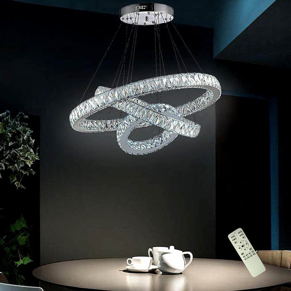 Interwoven Circle Crystal Chandelier Modern 3-Tier Metal Ceiling Light