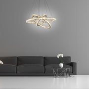 Modern Crystal Chandelier with Interwoven Geometric Rings