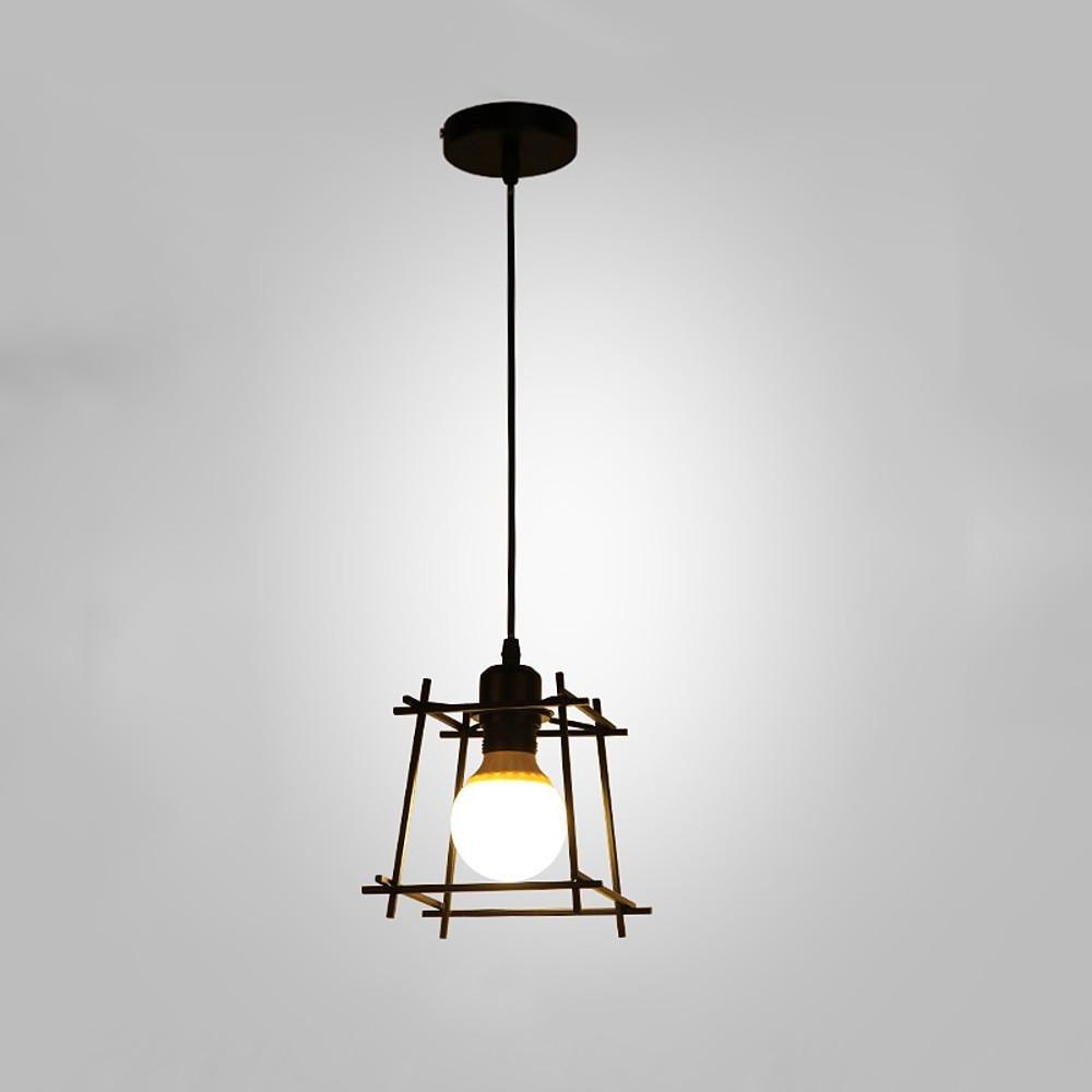Industrial Black Metal Wire Cage Pendant Light Adjustable