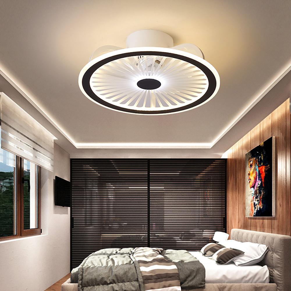 Modern Bladeless Ceiling Fan with Dimmable LED Light - Black/White