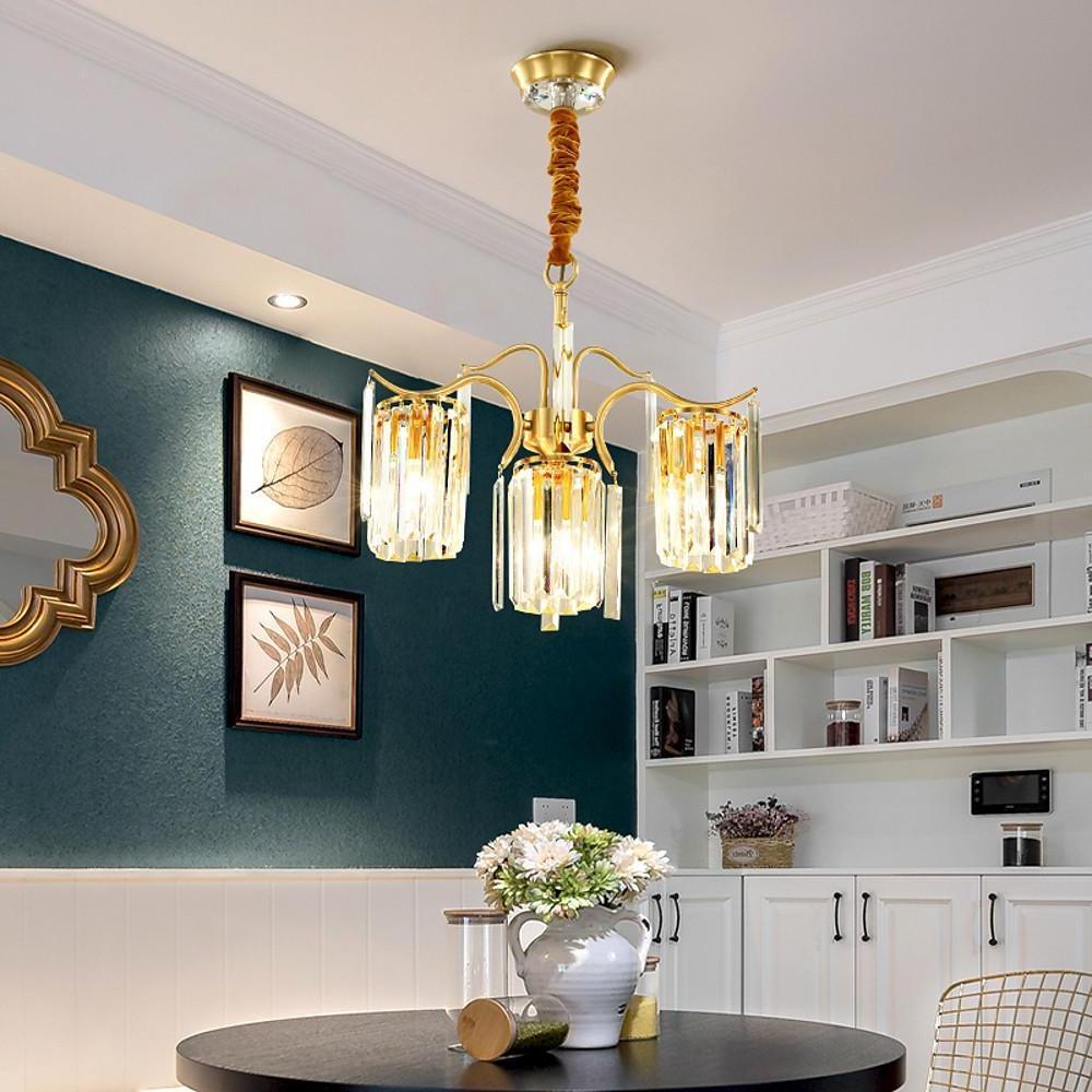 Crystal Chandelier Gold Copper Finish LED Ambient Lighting