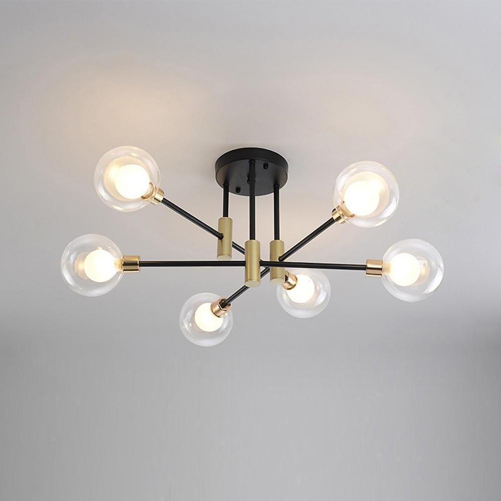 Modern Sputnik Flush Mount Ceiling Light with Metal & Glass Shade