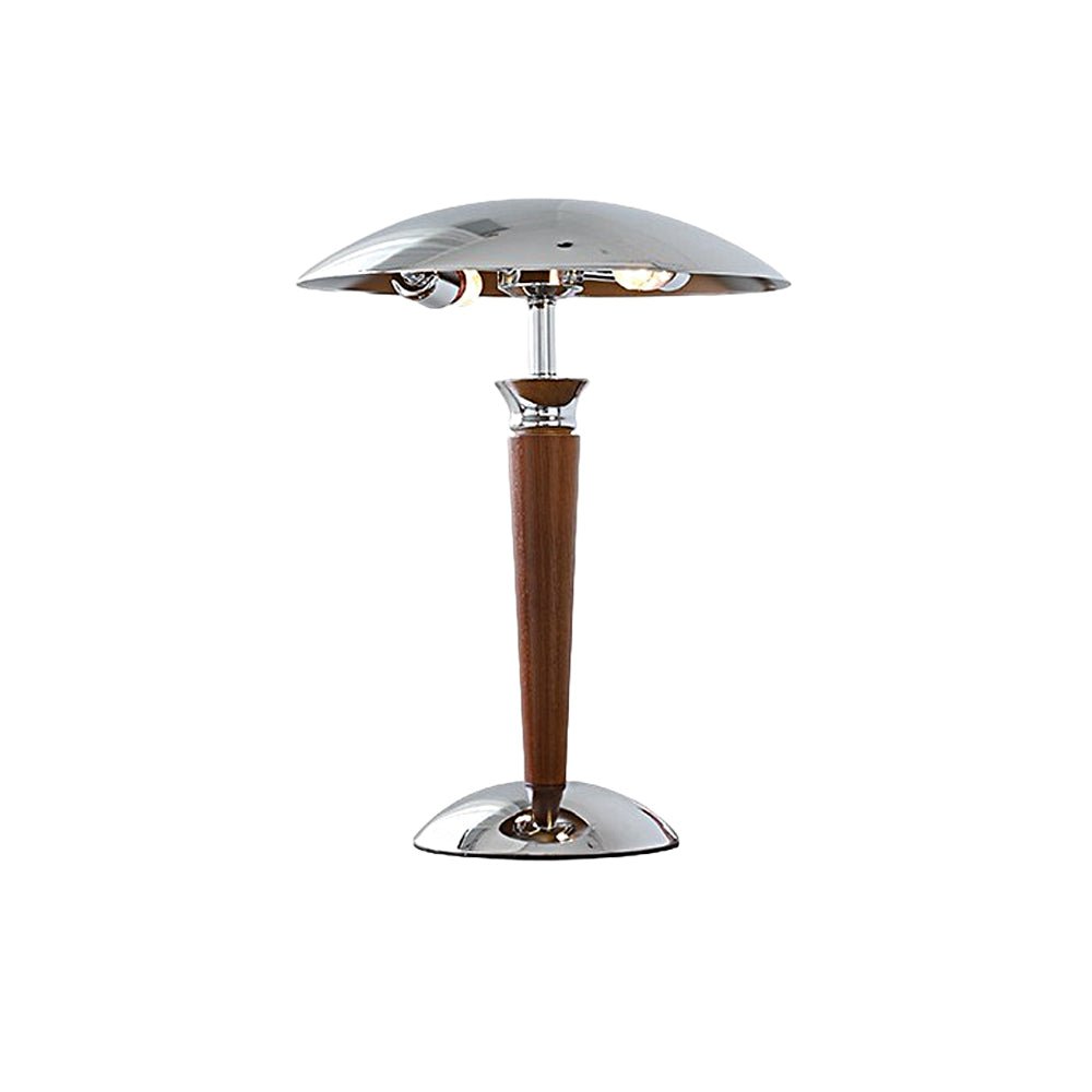 Vintage Mushroom Table Lamp with Chrome Shade & Wood Base