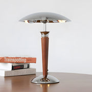 Vintage Mushroom Table Lamp with Chrome Shade & Wood Base