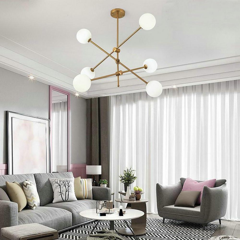 Geometrical Gold Sputnik Chandelier with Glass Globes 6-Light