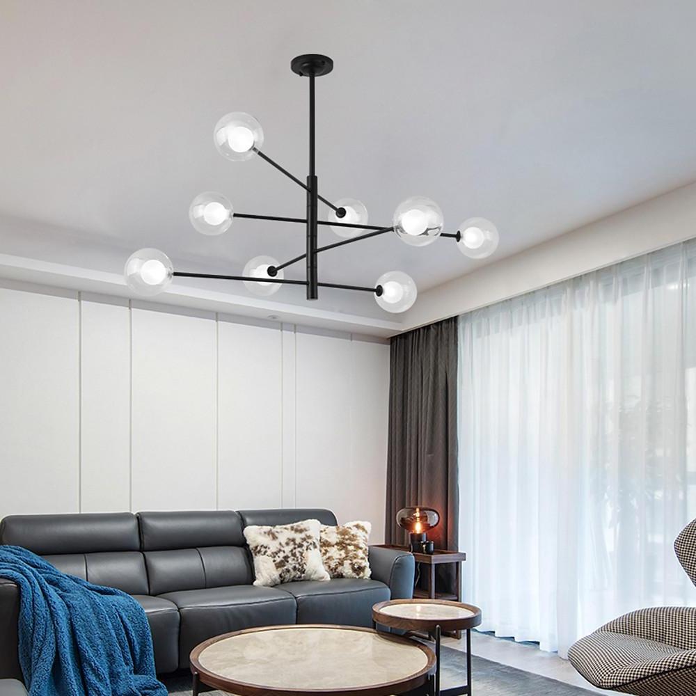 Linear Sputnik Chandelier Black Glass Metal 8-Light Modern