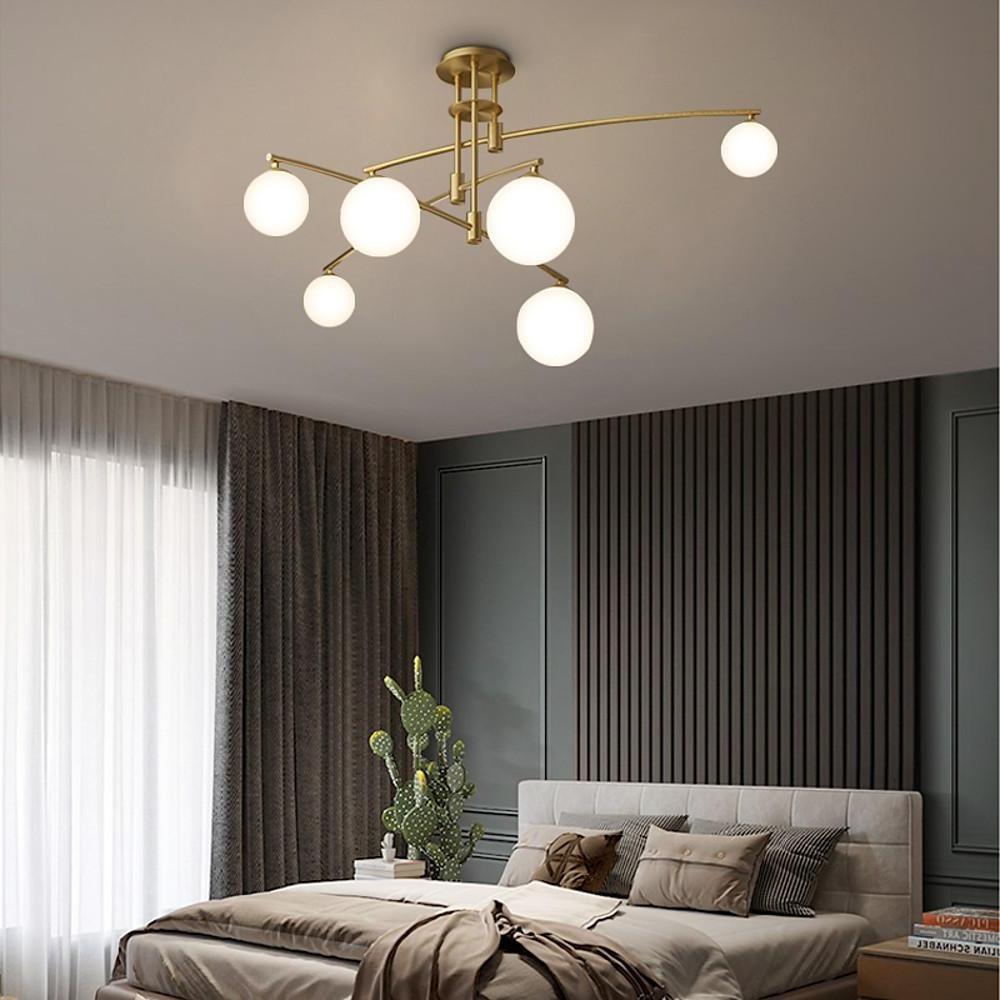 Modern Gold Brass Glass Chandelier with Curved Line Design LED