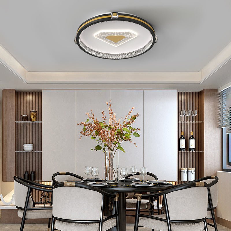 Modern Geometric Crystal Flush Mount LED Ceiling Light with Dimming