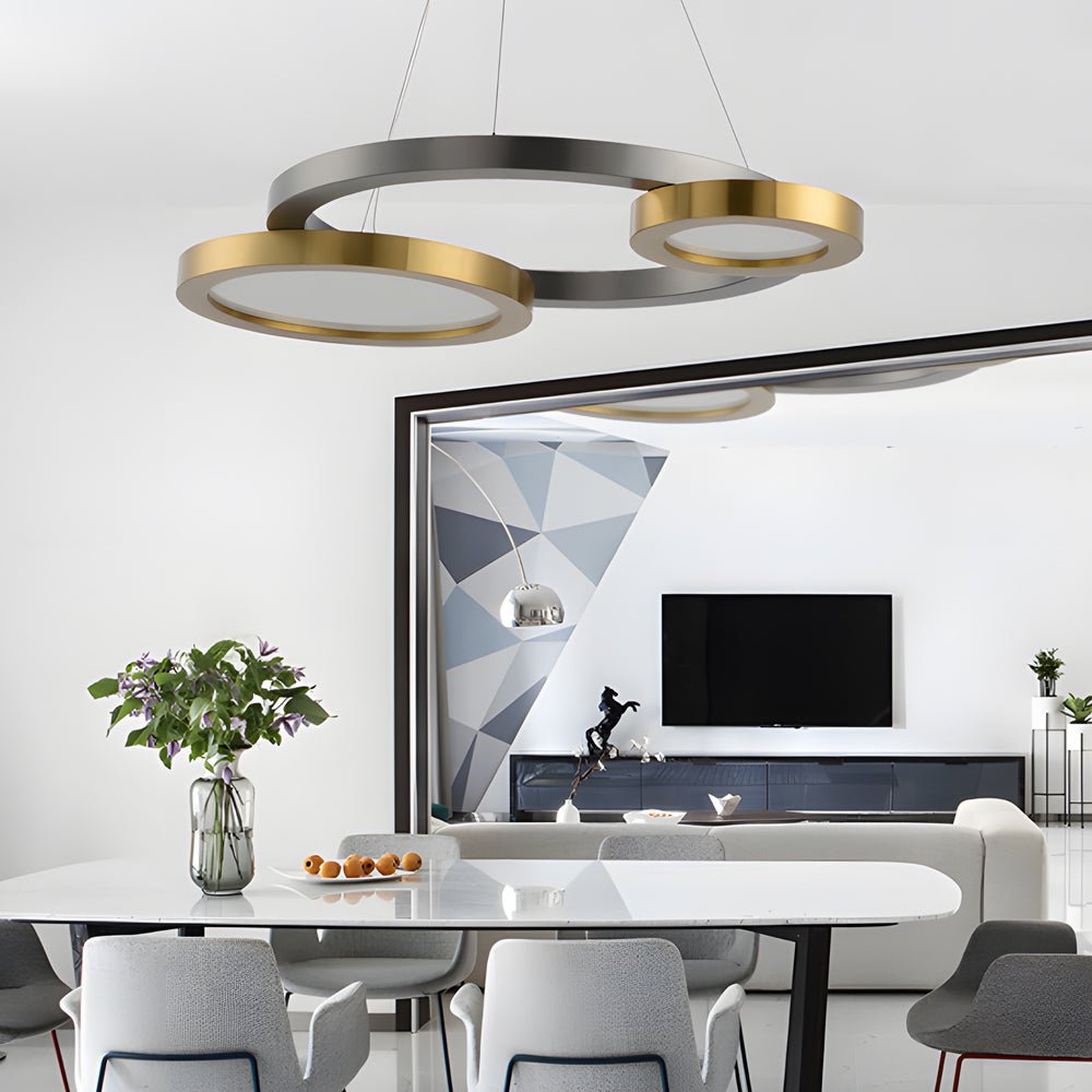 Multi-Ring LED Chandelier in Brass & Black Finish