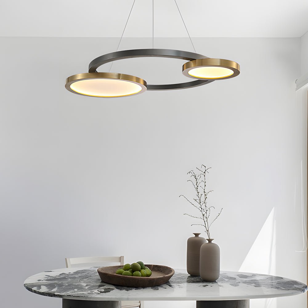 Multi-Ring LED Chandelier in Brass & Black Finish