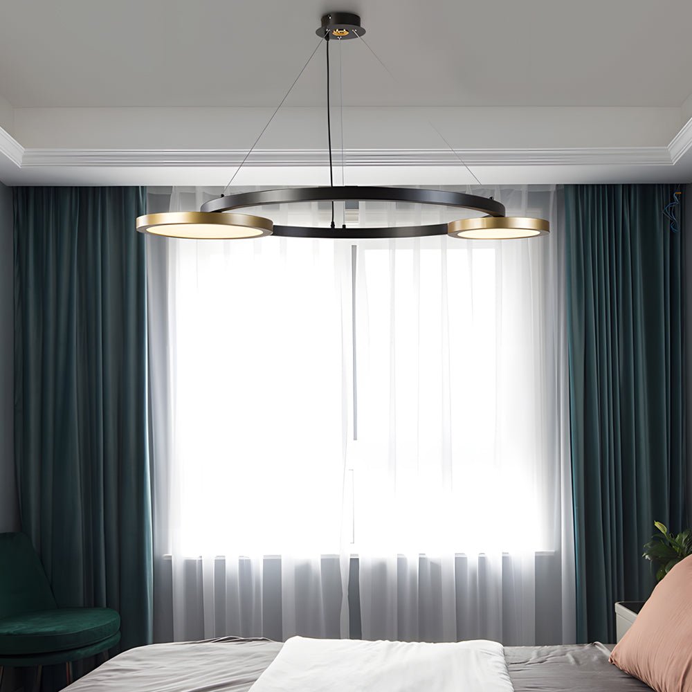 Multi-Ring LED Chandelier in Brass & Black Finish