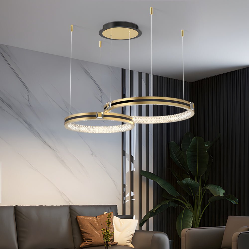 Modern Crystal Ring Chandelier with 3-Step Dimming - Brushed Gold