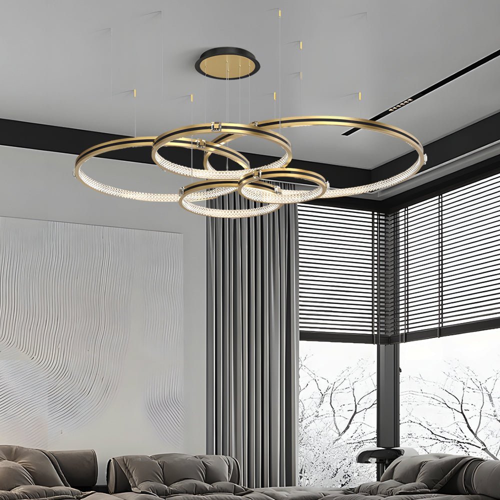 Modern Crystal Ring Chandelier with 3-Step Dimming - Brushed Gold