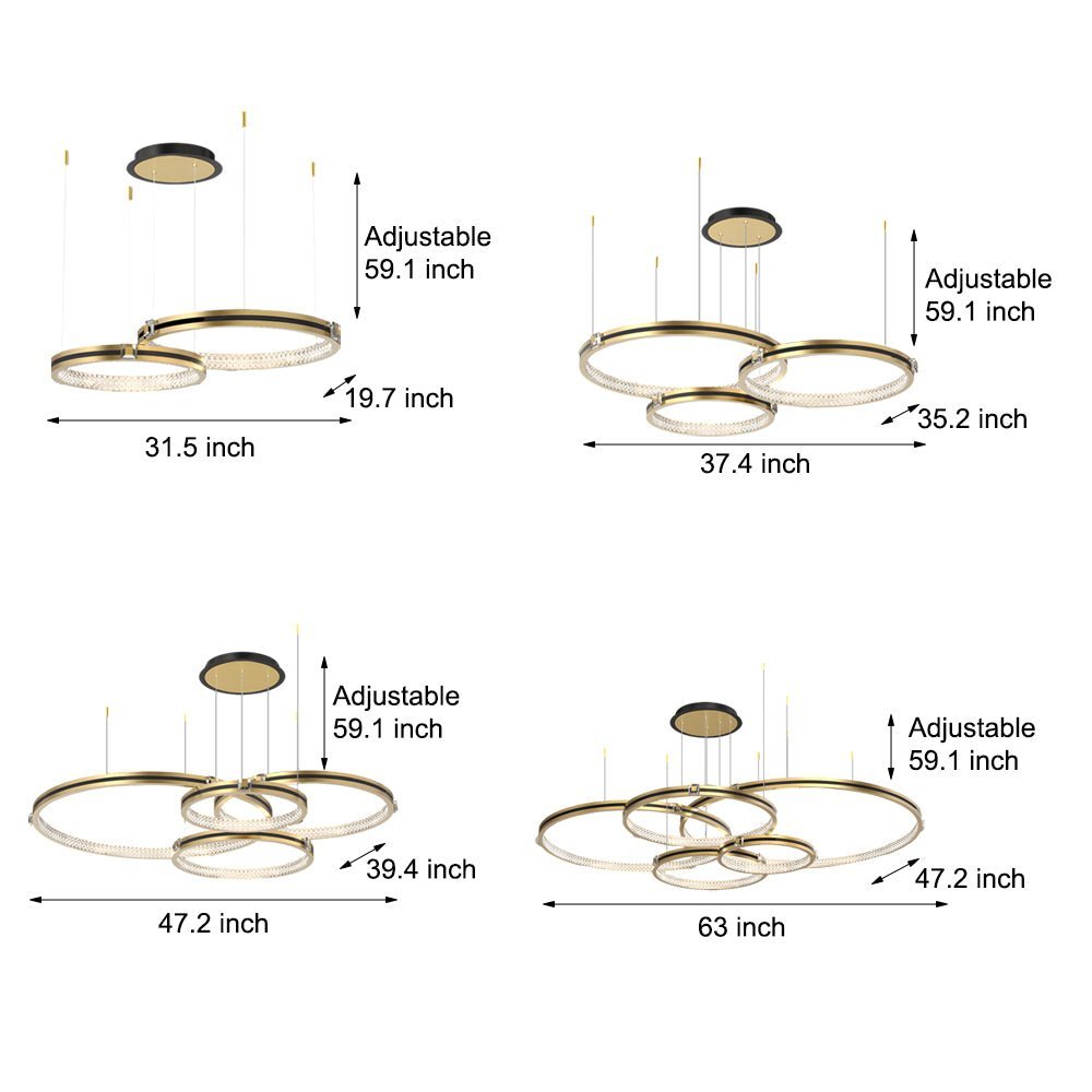 Modern Crystal Ring Chandelier with 3-Step Dimming - Brushed Gold