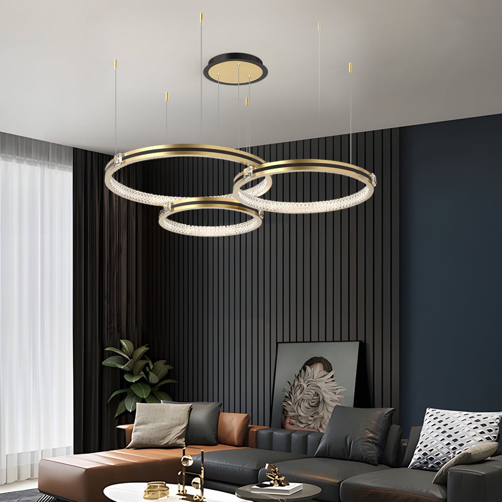 Modern Crystal Ring Chandelier with 3-Step Dimming - Brushed Gold