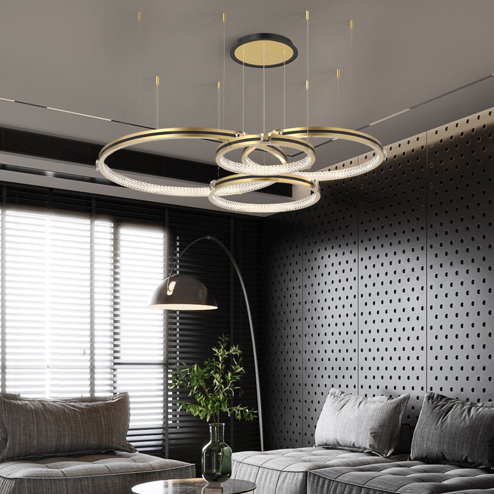 Modern Crystal Ring Chandelier with 3-Step Dimming - Brushed Gold