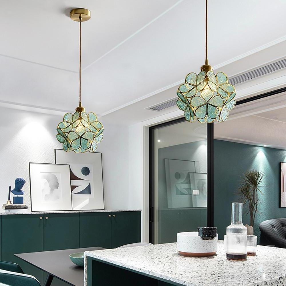 Floral Crystal Pendant Light Brass Copper Globe Chandelier