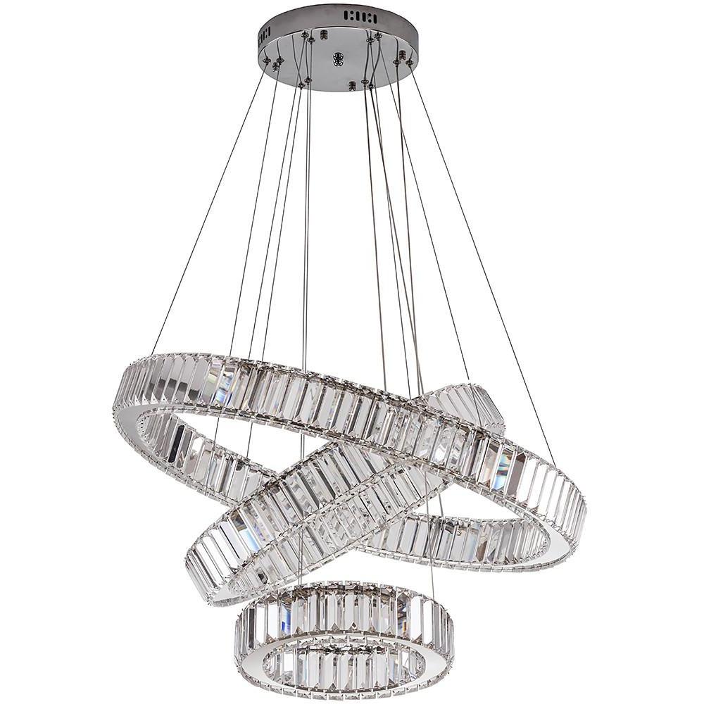 Crystal 3-Tier Ring Pendant Light Modern Chrome Chandelier