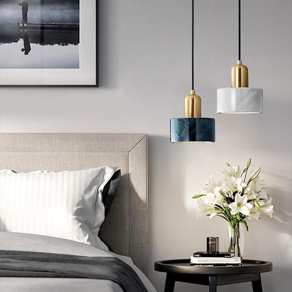 Modern Marble & Resin Pendant Light - Nordic Cylindrical Design