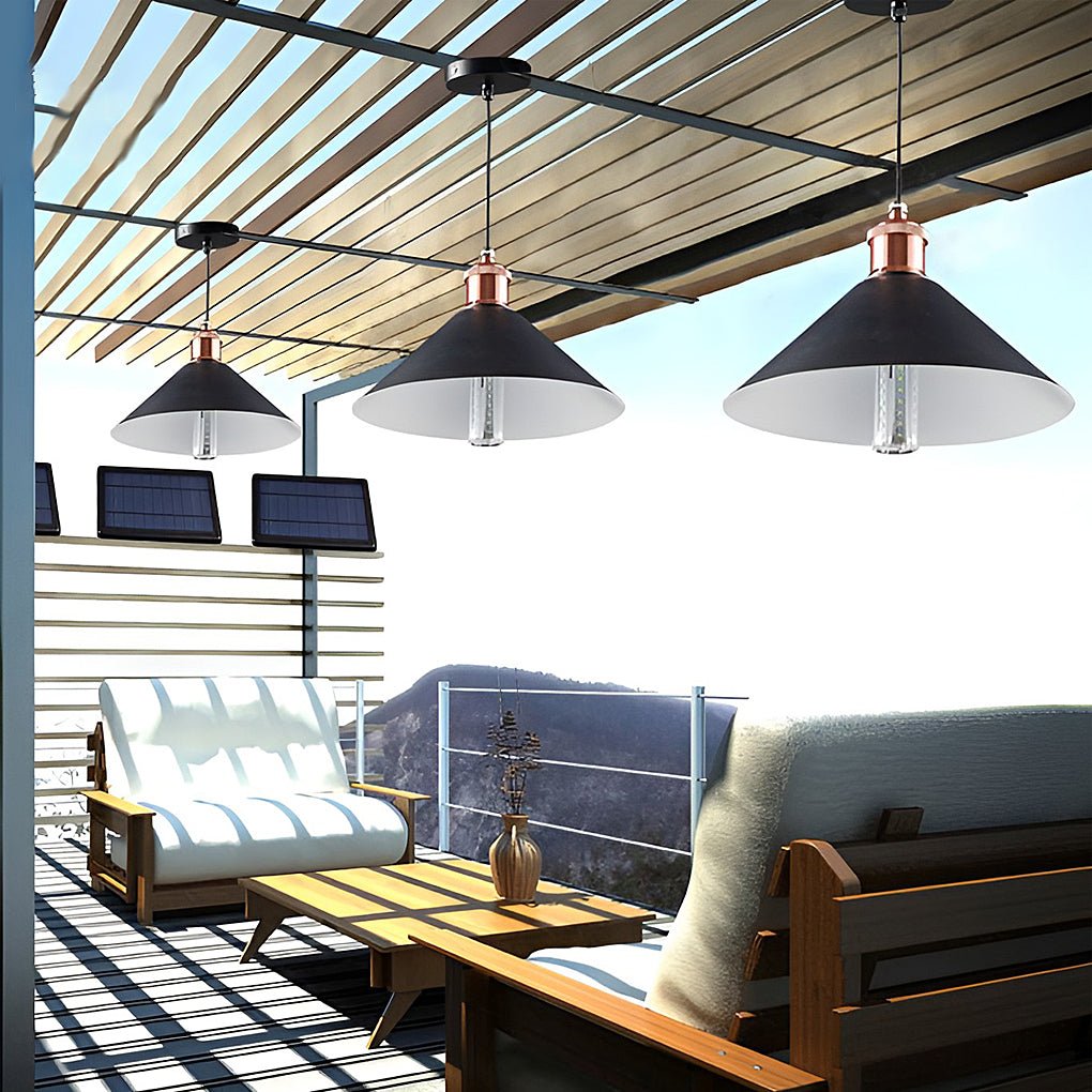 Solar Conical Pendant Light Waterproof Outdoor Hanging Lamp